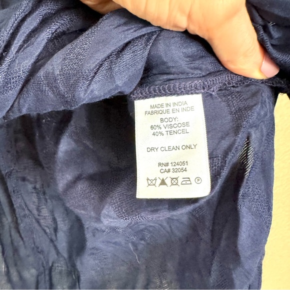 Anthropologie The Odells Textured Grid V Neck Long Sleeve Blouse Navy Blue Large - Picture 6 of 7